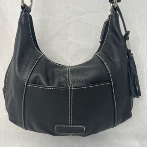 Black Leather Hobo Style Crossbody Shoulder Bag